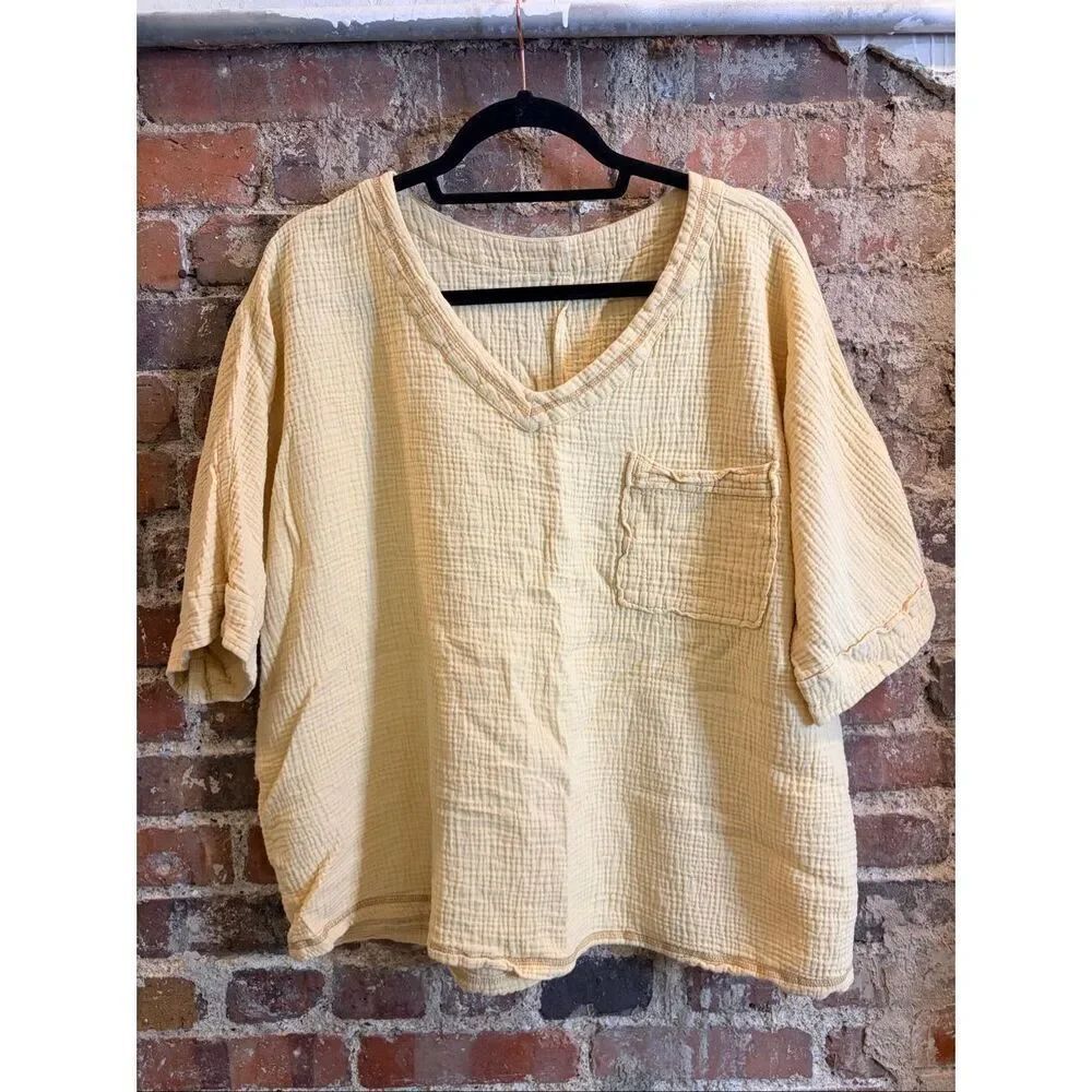 Butter Yellow Short Drop Sleeve Oversized Cotton T-shirt Ladies Size XL